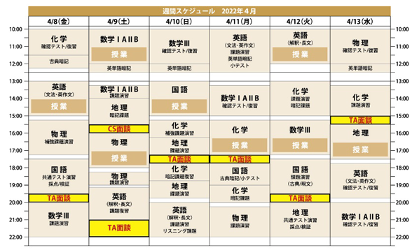 鳥瞰カリキュラム（受験までの全科目を俯瞰したカリキュラム）〈例〉