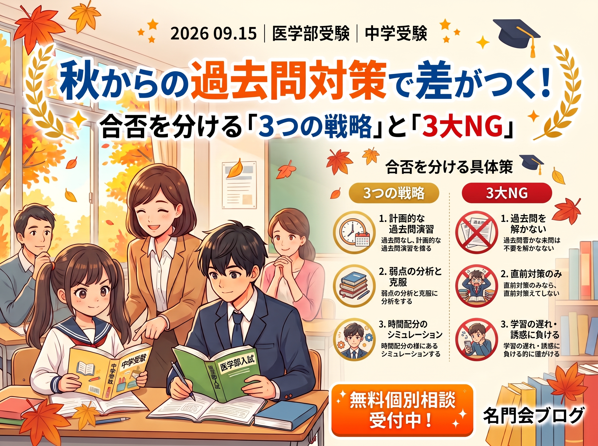 【中学・医学部受験】秋からの過去問対策で差がつく!合否を分ける「3つの戦略」と「3大NG」